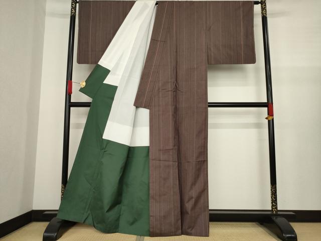 平和屋着物○本場縞大島紬 間道 正絹 逸品 AAAZ4970ck