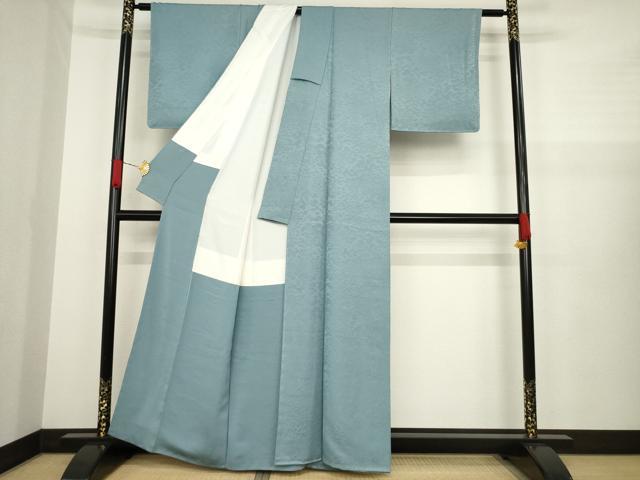 平和屋着物●本加賀友禅作家　梶山伸　色無地　草花地紋　藍鼠色　正絹　逸品　AAAZ4975ck 平和屋着物○本加賀友禅作家 梶山伸 色無地 草花地紋 藍鼠