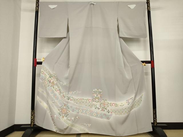 平和屋着物●豪華色留袖　友禅　向い鳥更紗花文　金彩　正絹　逸品　AAAZ4977ck