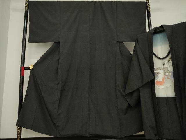 平和屋着物●男性　本塩沢　アンサンブル　蚊絣　黒地　正絹　逸品　AAAZ4993ck