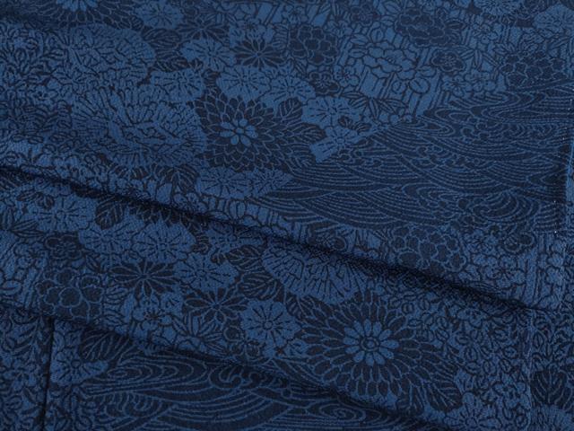 平和屋着物●上質な小紋　藍　型染め　流水花文　正絹　逸品　AAAZ5027ck