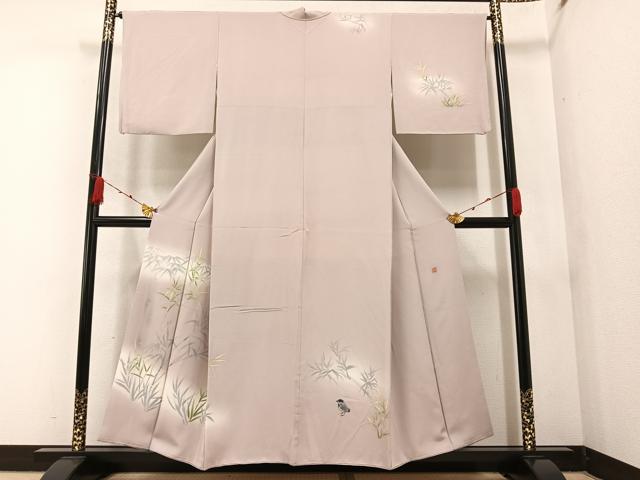 平和屋着物●本加賀友禅作家　鶴見保次　訪問着　笹に雀　暈し染め　正絹　逸品　AAAZ5043ph