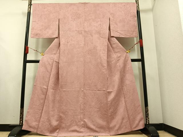 平和屋着物○上質な色無地 草花地紋 水柿色 正絹 逸品 未使用