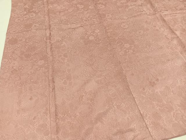 平和屋着物○上質な色無地 草花地紋 水柿色 正絹 逸品 未使用 AABC6052ph