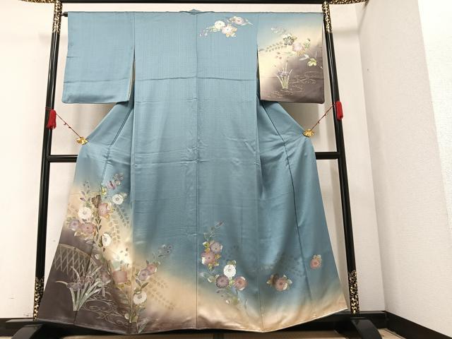 平和屋着物●訪問着　流水草花籬文　暈し染め　金銀彩　正絹　逸品　AAAZ5114ph