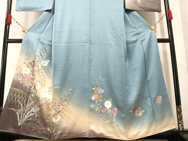 平和屋着物●訪問着　流水草花籬文　暈し染め　金銀彩　正絹　逸品　AAAZ5114ph 平和屋着物○訪問着 流水草花籬文 暈し染め 金銀彩 正絹