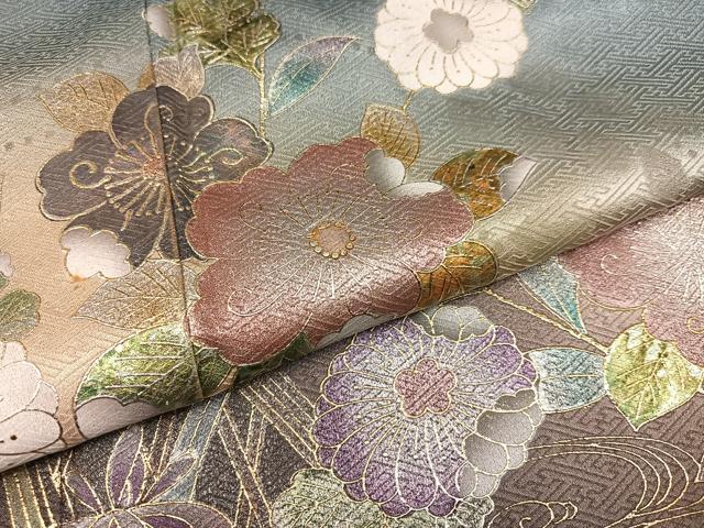 平和屋着物○訪問着 流水草花籬文 暈し染め 金銀彩 正絹