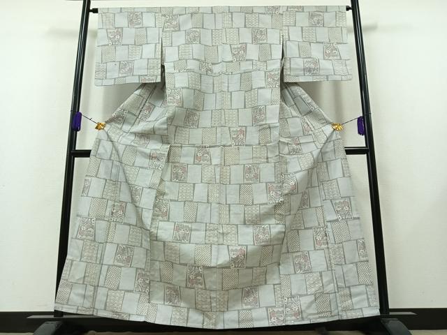 平和屋着物▽上質な紬　単衣　色紙風景文　正絹　逸品　AAAZ5681jh 平和屋着物▽上質な紬 単衣 色紙風景文 正絹 逸品 AAAZ5681jh 【公式通販】