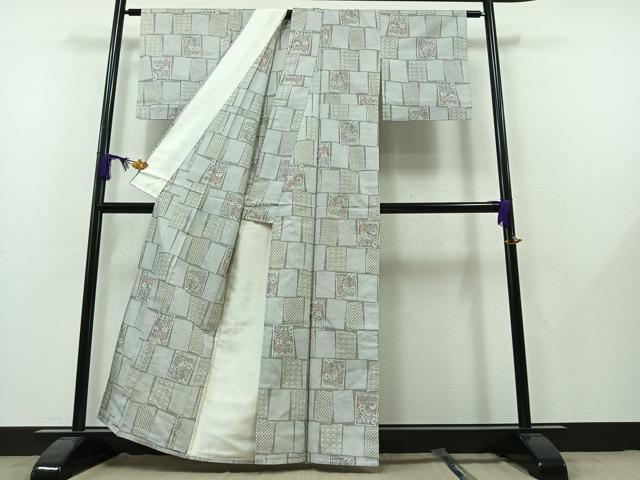 平和屋着物▽上質な紬　単衣　色紙風景文　正絹　逸品　AAAZ5681jh 平和屋着物▽上質な紬 単衣 色紙風景文 正絹 逸品 AAAZ5681jh 【公式通販】