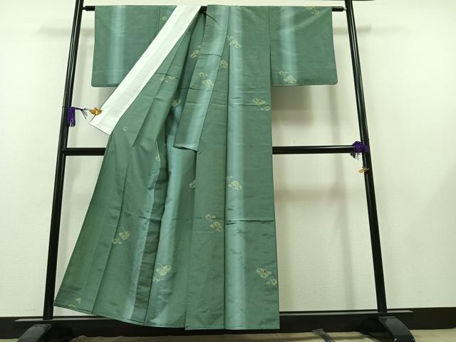 平和屋着物▽上質な紬 単衣 枝花文 正絹 逸品 AAAZ5682jh