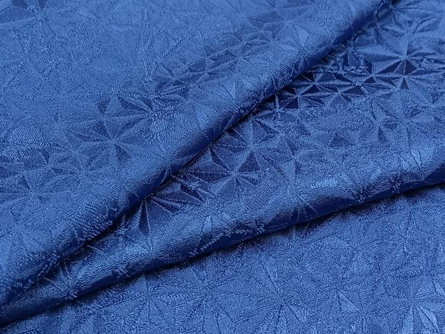平和屋着物▽上質な色無地　単衣　麻の葉地紋　紺桔梗色　正絹　逸品　AAAZ5689jh