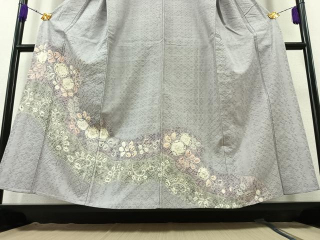 平和屋着物▽訪問着 単衣 紬地 花織 絞り 辻が花 正絹 逸品 AAAZ5698jh