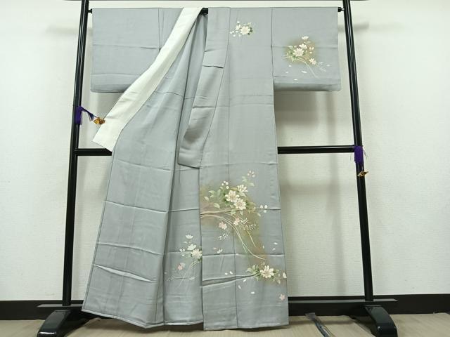 平和屋着物▽訪問着　単衣　枝花文　暈し染め　金彩　正絹　逸品　AAAZ5702jh_1