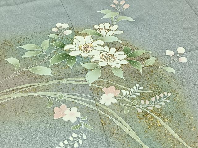 平和屋着物▽訪問着　単衣　枝花文　暈し染め　金彩　正絹　逸品　AAAZ5702jh_3