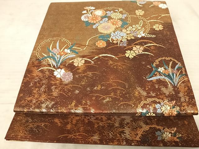 平和屋着物◎六通柄袋帯 唐織 雪輪露芝文 金糸 引箔 正絹 逸品