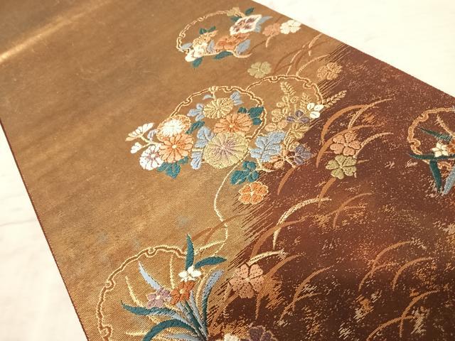 R8RK237 袋帯 やや短尺 唐織 刺繍 鶴文 雲 六通柄 シルバー ゴールド 000000027174-04.jpg?size=l&w=