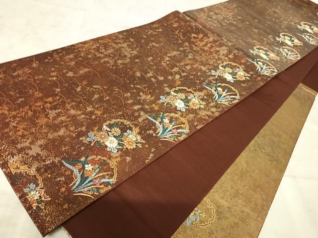 平和屋着物◎六通柄袋帯 唐織 雪輪露芝文 金糸 引箔 正絹 逸品