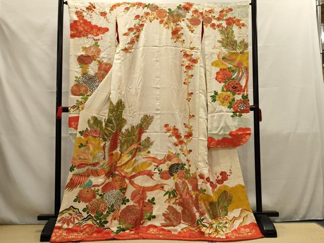 平和屋本店▼アンティーク 大正ロマン お引きずり・お引き摺り・引き振袖 和装 舞妓 芸妓 衣装 刺繍 鳳凰花文 金彩 銀糸 AAAZ6287ou