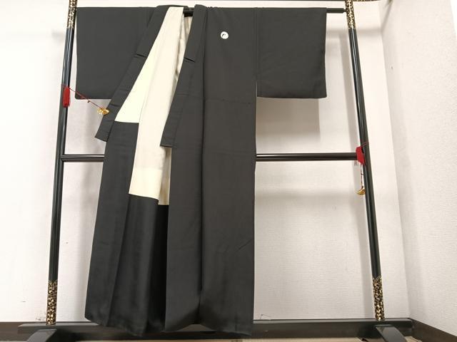 平和屋着物○男性 黒紋付き 羽織セット 正絹 逸品 AAAZ6842ph