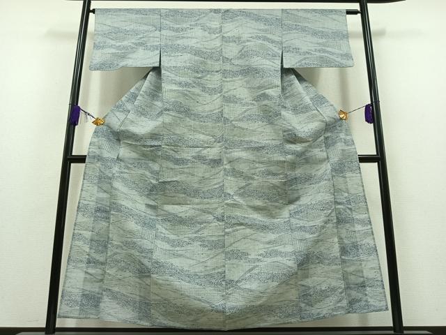 平和屋着物▽上質な紬 単衣 流水文 正絹 逸品 AAAZ7122jh