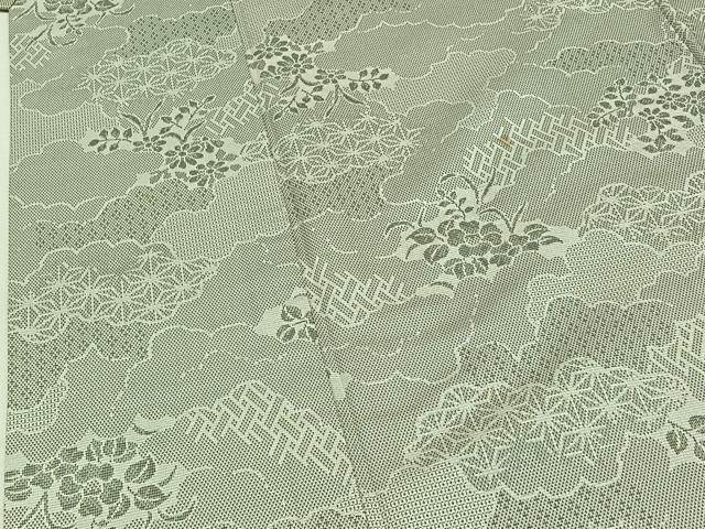 平和屋着物▽お召　単衣　雲取り吉祥花文　正絹　逸品　AAAZ7138jh 平和屋着物▽お召 単衣 雲取り吉祥花文 正絹 逸品 AAAZ7138jh 【公式通販】