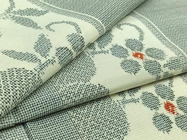 平和屋着物▽上質な紬　単衣　花唐草間道　正絹　逸品　AAAZ7151jh