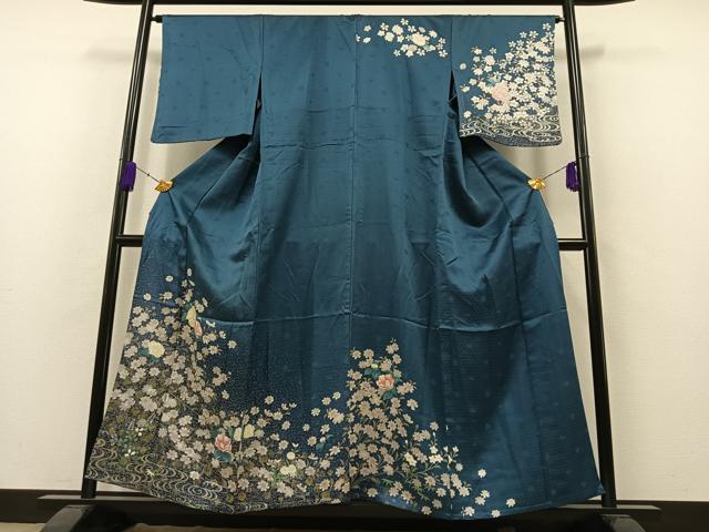 平和屋着物▽訪問着　単衣　流水花文　金銀彩　正絹　逸品　AAAZ7158jh