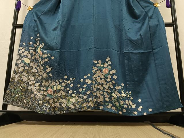 平和屋着物▽訪問着 単衣 流水花文 金銀彩 正絹 逸品 AAAZ7158jh