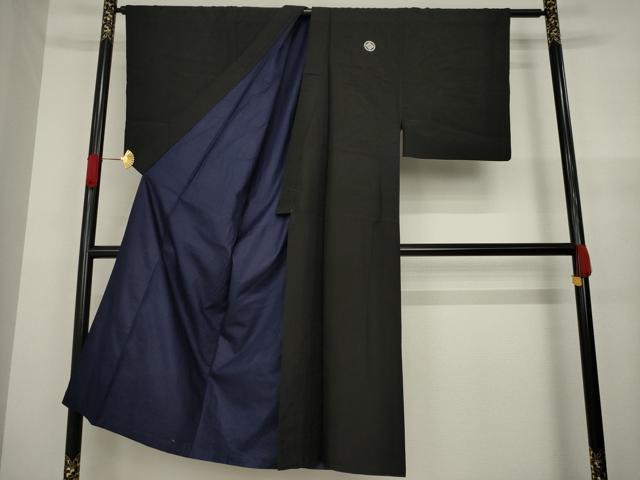 平和屋着物○男性 黒紋付 長羽織セット 正絹 逸品 AAAZ7162ck 
