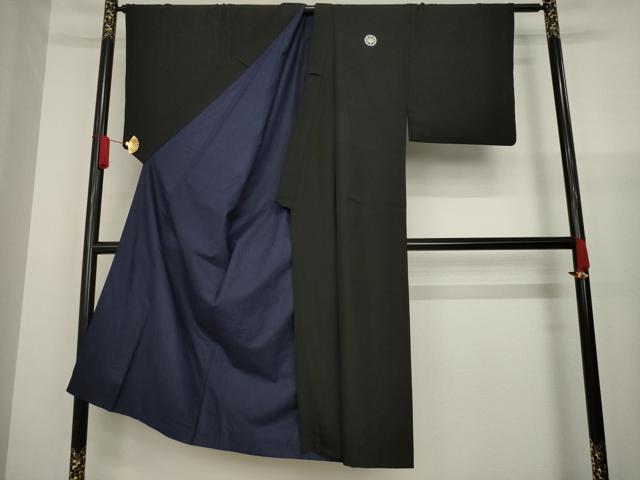 平和屋着物○男性 黒紋付 長羽織セット 正絹 逸品 AAAZ7164ck 