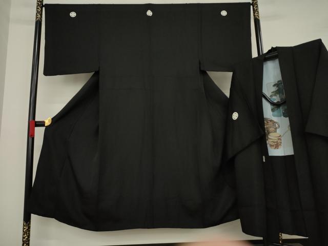 平和屋着物●男性　黒紋付　長羽織セット　正絹　逸品　AAAZ7165ck