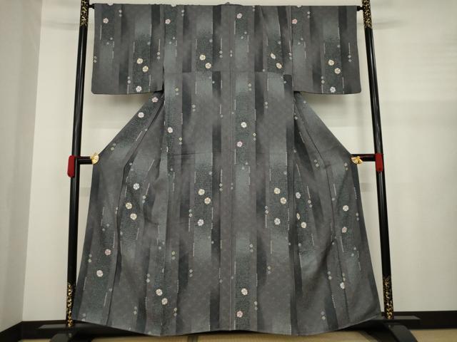 平和屋着物▽お召 単衣 市松文様 正絹 逸品 AAAZ5701jh