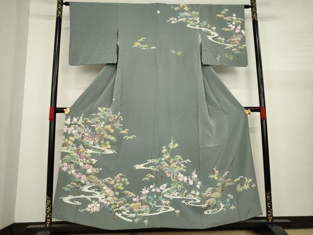 【逸品】●作家訪問着●縮緬●流水文様● 平和屋着物□訪問着 総絞り 流水花文 黒地 正絹 逸品 BAAK2746me