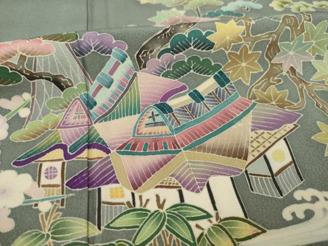 【逸品】●作家訪問着●縮緬●流水文様● Yahoo!オークション - 時代屋 裄64.4cm 秀逸品 作家物 極上