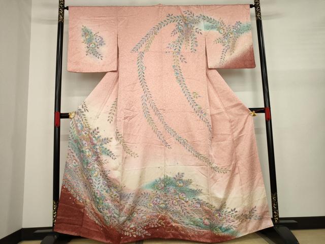 平和屋着物●訪問着　絞り　辻が花　流水花文　暈し染め　金彩　正絹　逸品　AAAZ7230ck