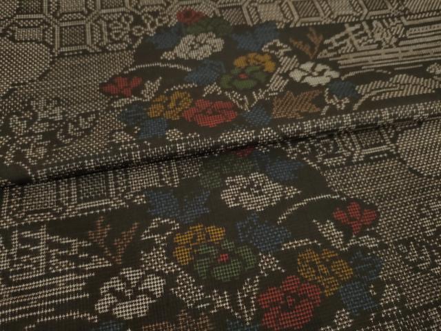 平和屋着物○本場大島紬 泥染め カタス7マルキ 草花文 やまと誂製