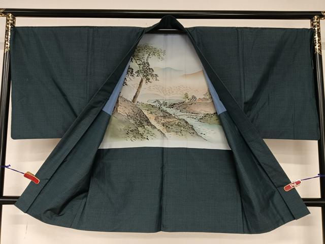 平和屋着物○男性 本場大島紬 アンサンブル 格子 正絹 逸品 AAAZ7286zg