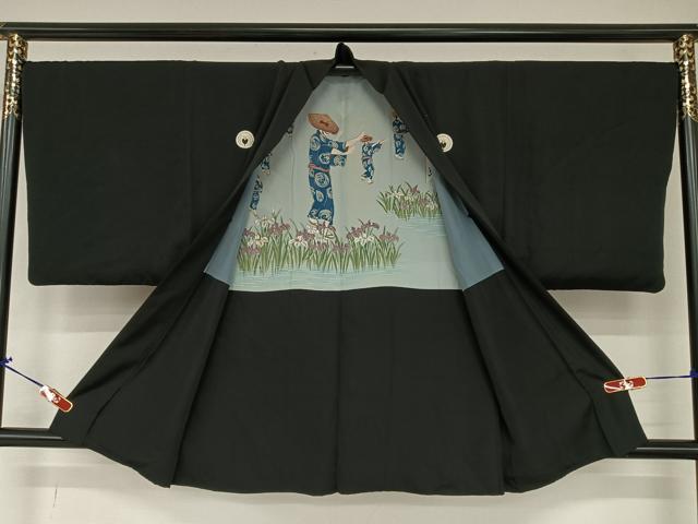 平和屋着物○男性 黒紋付 長羽織セット 正絹 逸品 AAAZ7287zg