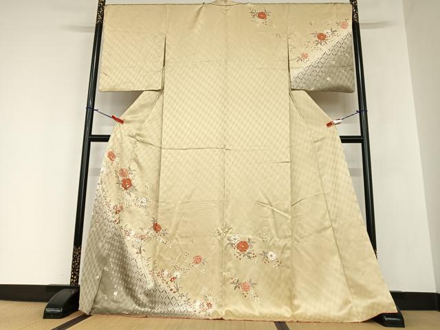 平和屋着物●訪問着　刺繍　草花文　暈し染め　金彩　やまと誂製　正絹　逸品　AAAZ7294zg