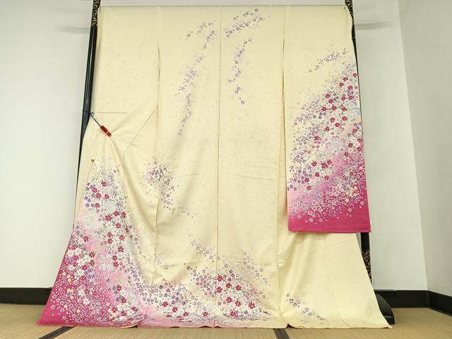 平和屋着物●豪華振袖　刺繍　舞花文　暈し染め　銀糸　仮絵羽　逸品　未使用　AAAZ7301zg