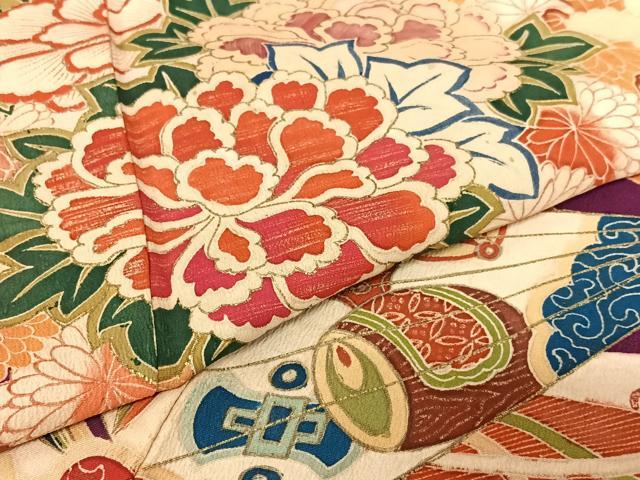 平和屋着物○アンティーク 大正ロマン 色留袖 結び紐花文 金彩 正絹 逸品