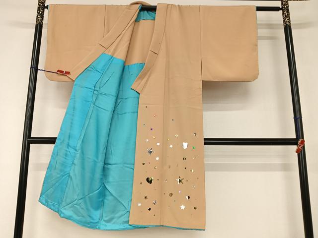 平和屋着物●男性　訪問着　ハート　星　飴色　背抜き仕立て　正絹　逸品　AAAZ7319zg 平和屋着物○男性 訪問着 ハート 星 飴色 背抜き仕立て 正絹 逸品