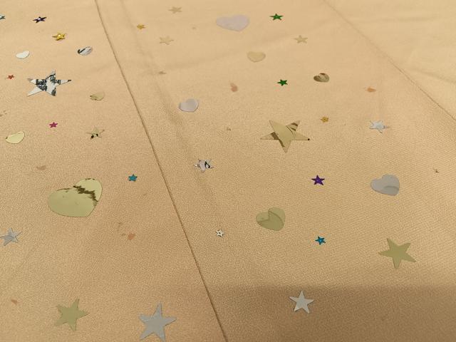 平和屋着物○男性 訪問着 ハート 星 飴色 背抜き仕立て 正絹 逸品