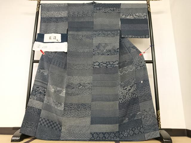 平和屋着物●小林文次郎　小紋　藍染　百柄　浜ちりめん　ますいわ屋扱い　反端付き　正絹　逸品　AAAZ7328zg