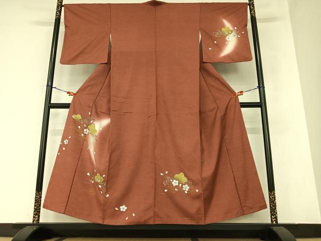 平和屋着物●訪問着　紬地　流水舞桜　金彩　正絹　逸品　AAAZ7358zg