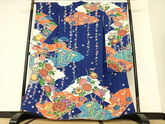 平和屋着物●紅型　振袖　流水花籬文　正絹　逸品　AAAZ7368zg