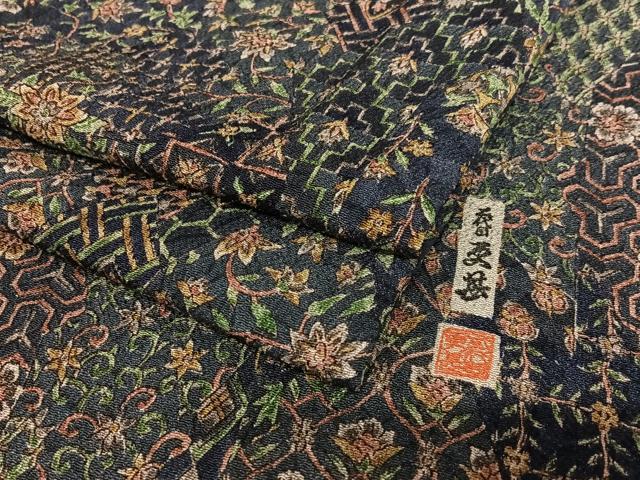 平和屋着物●二代目更甚　江戸更紗　小紋　花唐草文　鬼しぼ縮緬　正絹　逸品　AAAZ7369zg