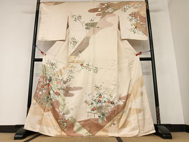 平和屋着物●訪問着　駒刺繍　草花文　暈し染め　金彩　正絹　逸品　AAAZ7388zg