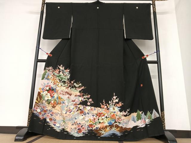 平和屋着物●本加賀友禅作家　直江良三　黒留袖　花鳥文　暈し染め　正絹　逸品　AAAZ7389zg