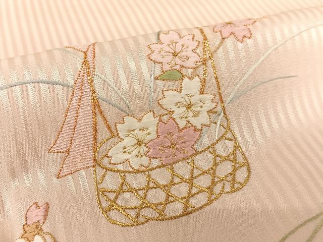 平和屋着物○訪問着 総刺繍 花籠文 金糸 正絹 逸品 AAAZ7396zg